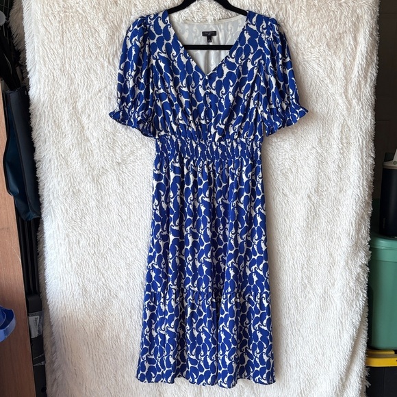 Talbots Vivid Blue and White Patterned Midi Dress - Picture 1 of 9